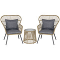 Stylish Brown Outdoor Patio Set - 3 PCS, Webbed PE Rattan, Steel Frame - Outsunny - SGP Garden Ltd