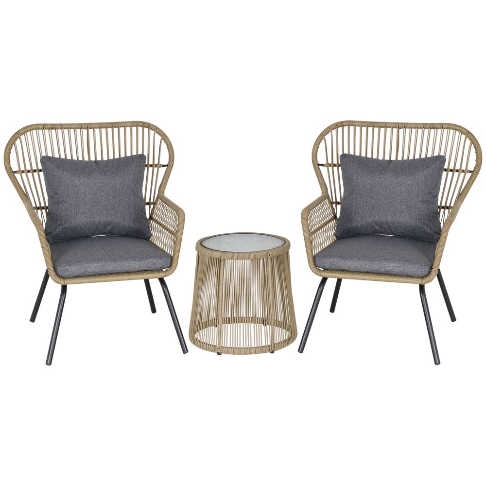 Stylish Brown Outdoor Patio Set - 3 PCS, Webbed PE Rattan, Steel Frame - Outsunny - SGP Garden Ltd