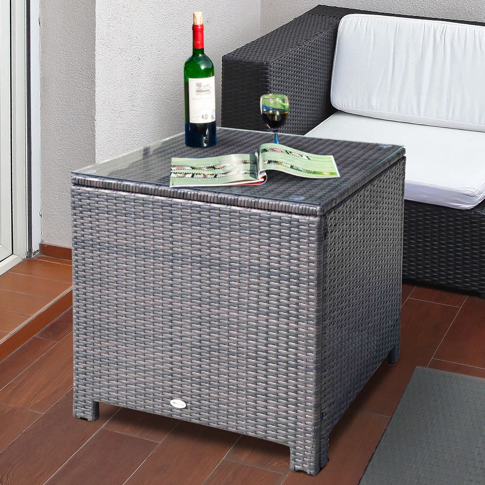 Tempered Glass Top Outdoor Garden Rattan Side Table - SGP Garden Ltd