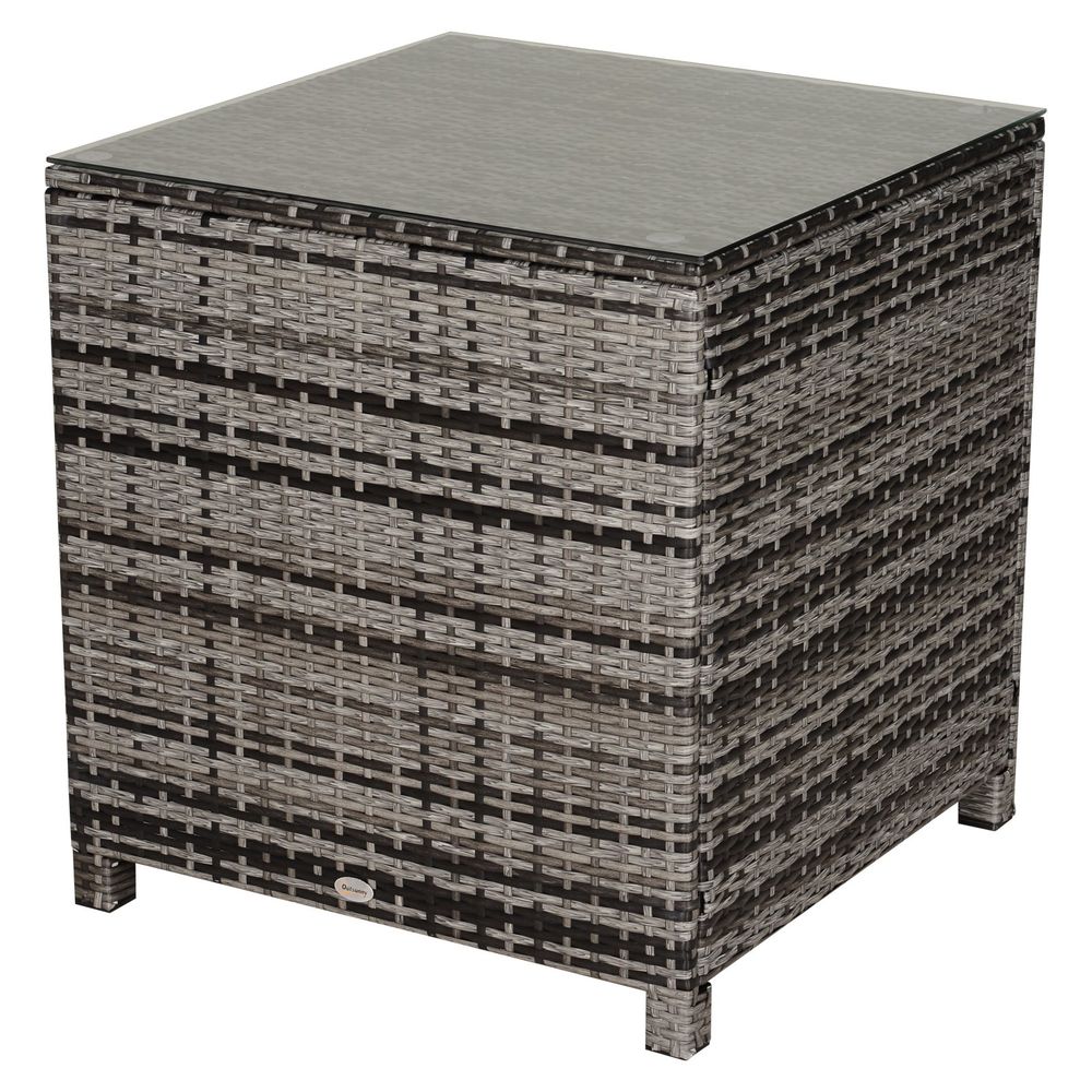Tempered Glass Top Outdoor Garden Rattan Side Table - SGP Garden Ltd