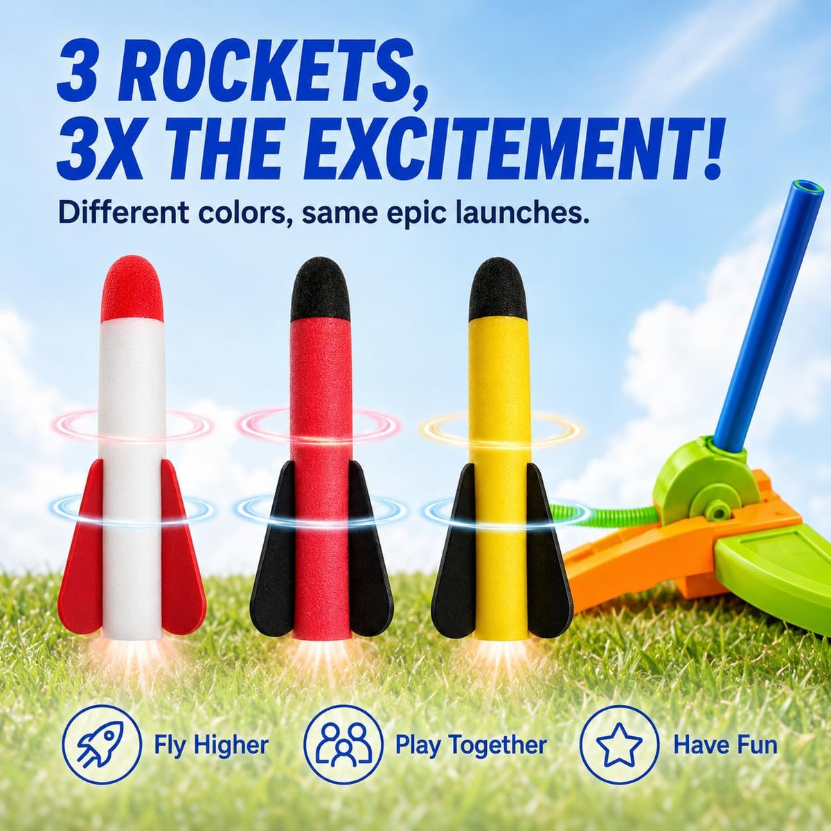TODARRUN Foot Powered Rocket Launcher Toy for Kids - Outdoor Foam Rocket Set - SGP Garden Ltd