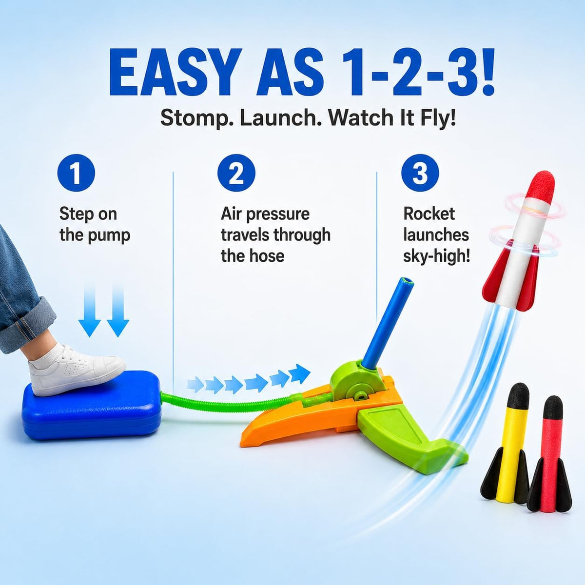 TODARRUN Foot Powered Rocket Launcher Toy for Kids - Outdoor Foam Rocket Set - SGP Garden Ltd