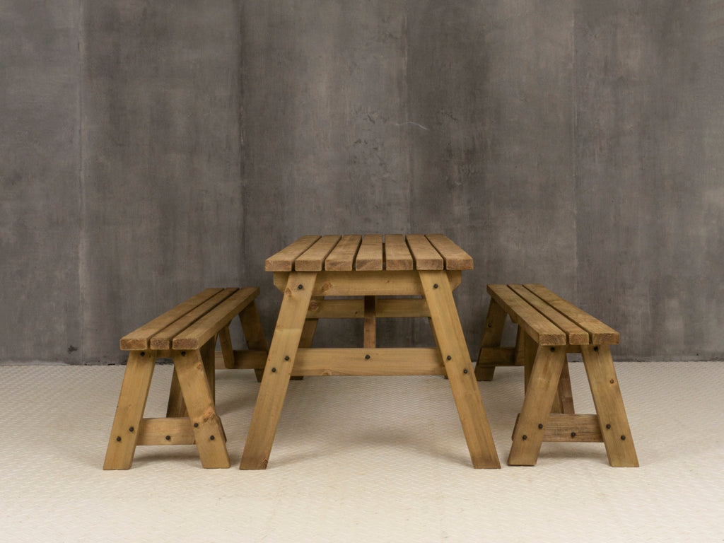 Victoria Picnic Table and Benches Set - Rustic Finish - SGP Garden Ltd