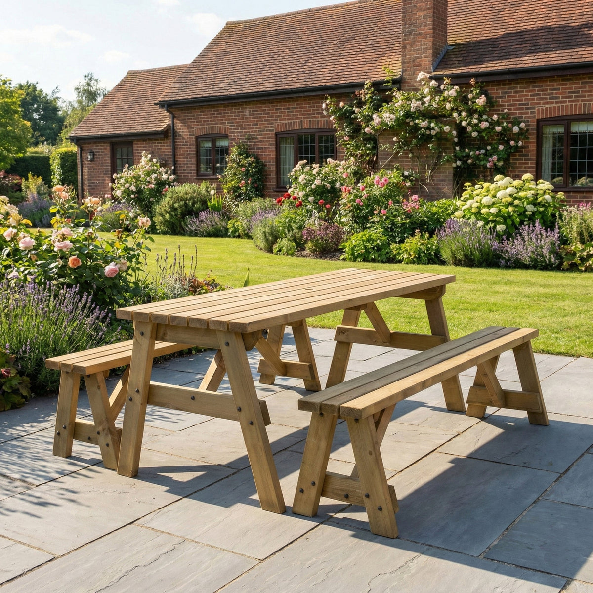Victoria Picnic Table and Benches Set - Rustic Finish - SGP Garden Ltd