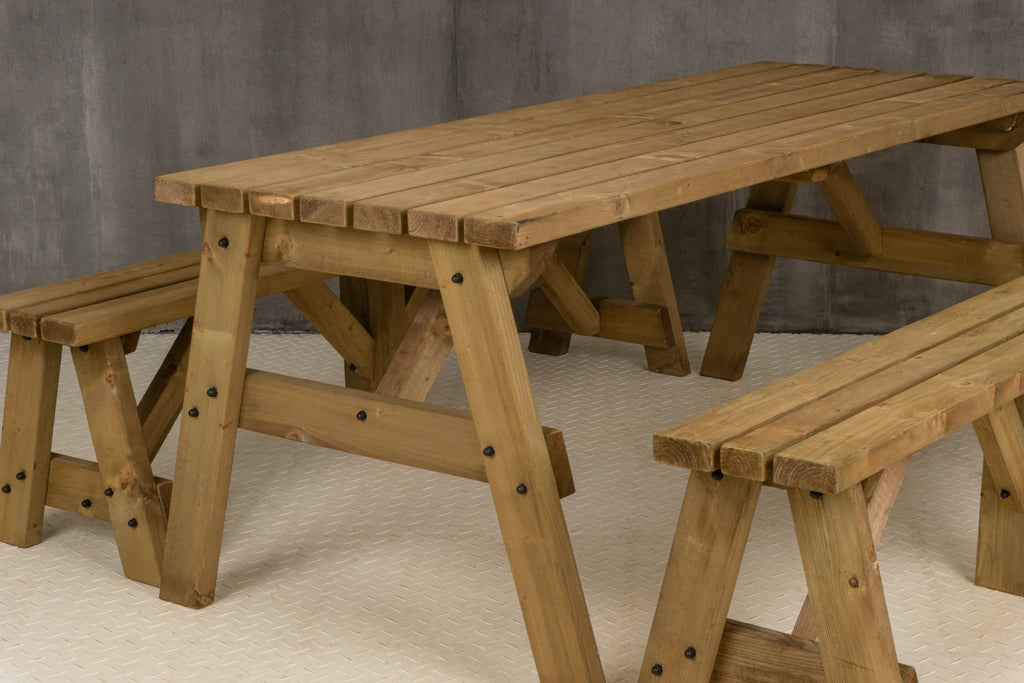 Victoria Picnic Table and Benches Set - Rustic Finish - SGP Garden Ltd