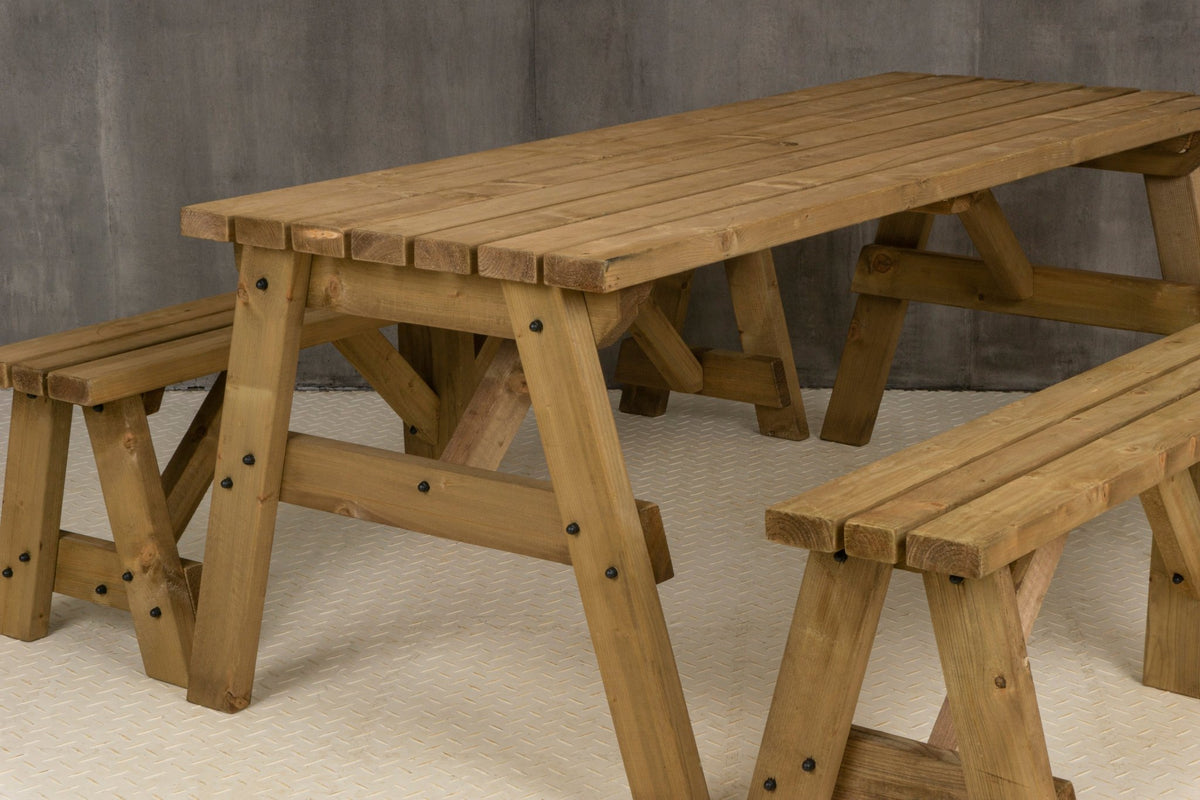 Victoria Picnic Table and Benches Set - Rustic Finish - SGP Garden Ltd