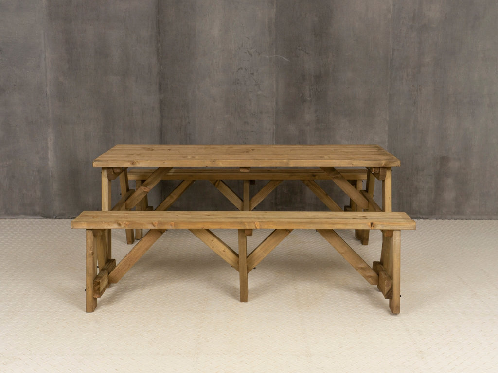 Victoria Picnic Table and Benches Set - Rustic Finish - SGP Garden Ltd