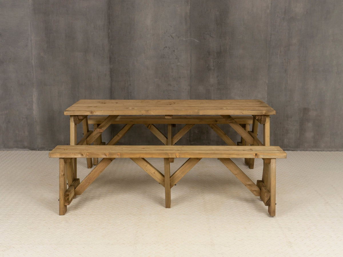 Victoria Picnic Table and Benches Set - Rustic Finish - SGP Garden Ltd