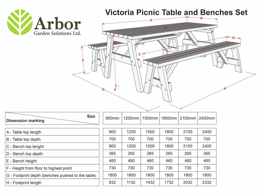 Victoria Picnic Table and Benches Set - Rustic Finish - SGP Garden Ltd