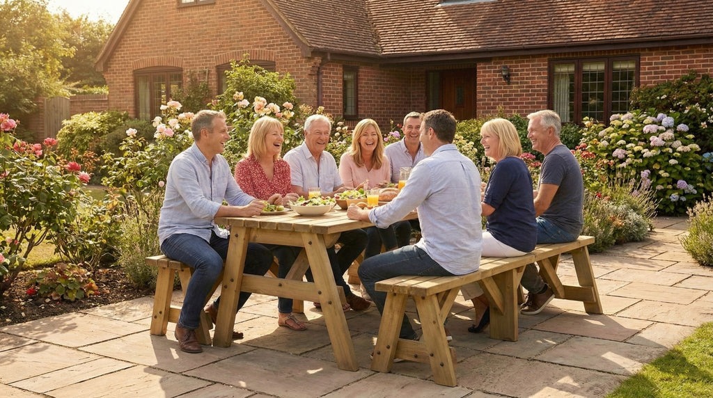 Victoria Picnic Table and Benches Set - Rustic Finish - SGP Garden Ltd