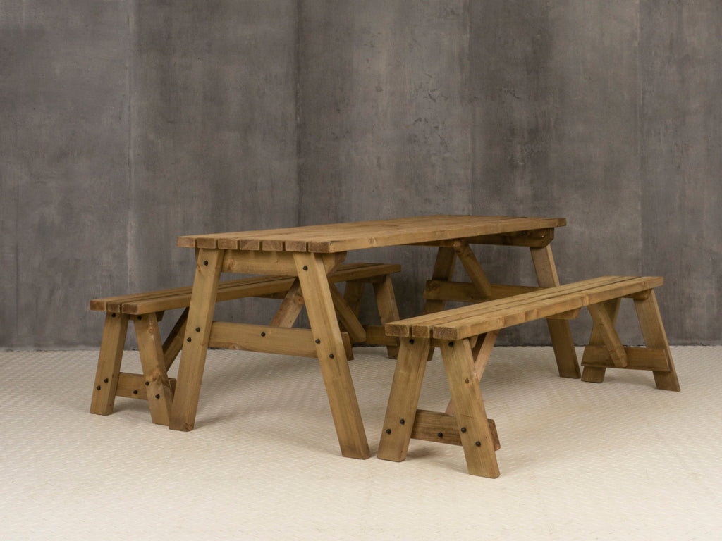 Victoria Picnic Table and Benches Set - Rustic Finish - SGP Garden Ltd