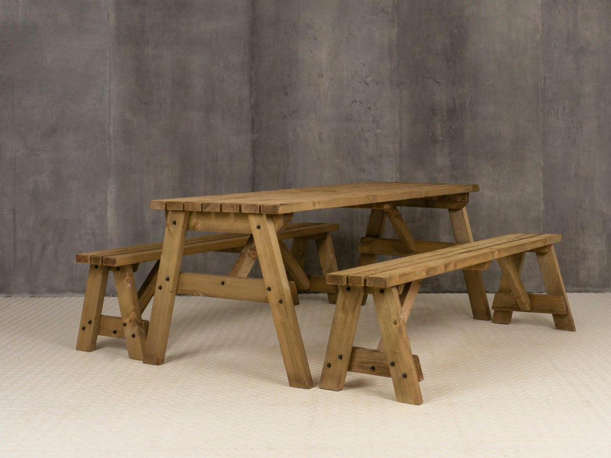 Victoria Picnic Table and Benches Set - Rustic Finish - SGP Garden Ltd