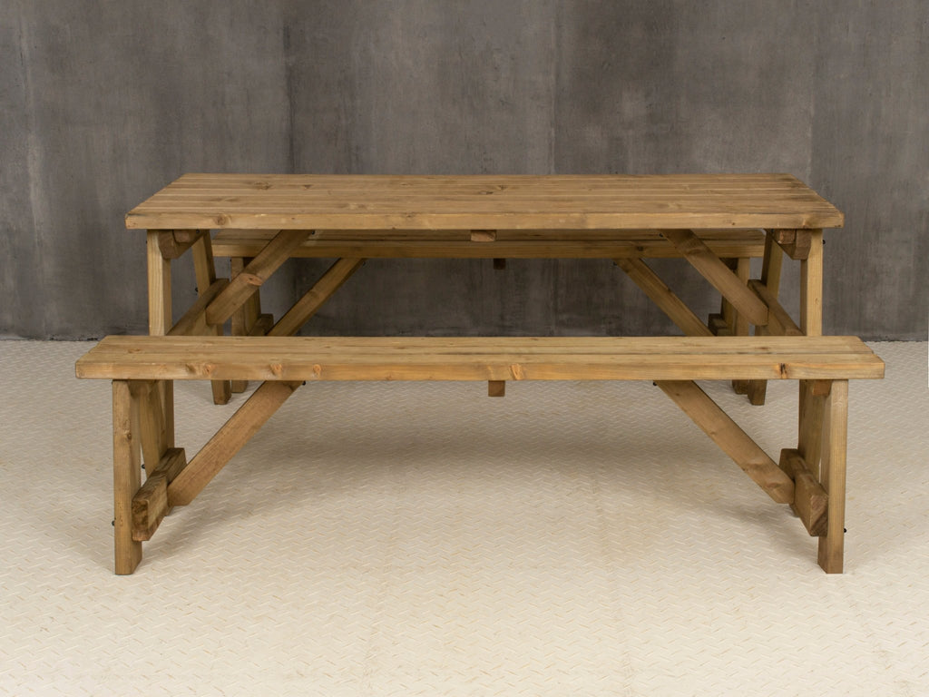 Victoria Picnic Table and Benches Set - Rustic Finish - SGP Garden Ltd