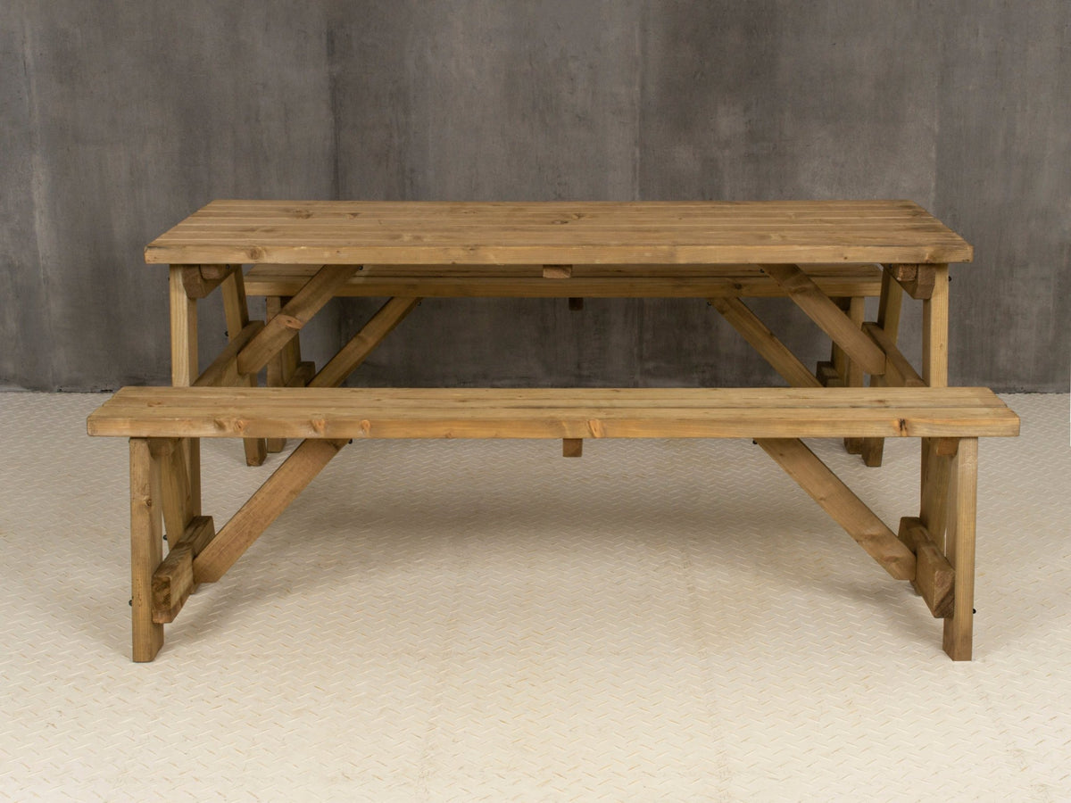 Victoria Picnic Table and Benches Set - Rustic Finish - SGP Garden Ltd