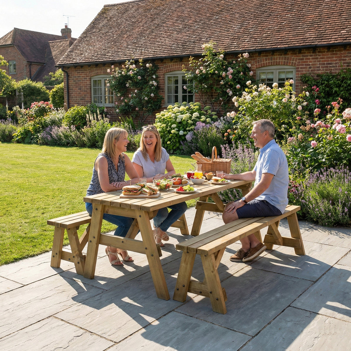 Victoria Picnic Table and Benches Set - Rustic Finish - SGP Garden Ltd