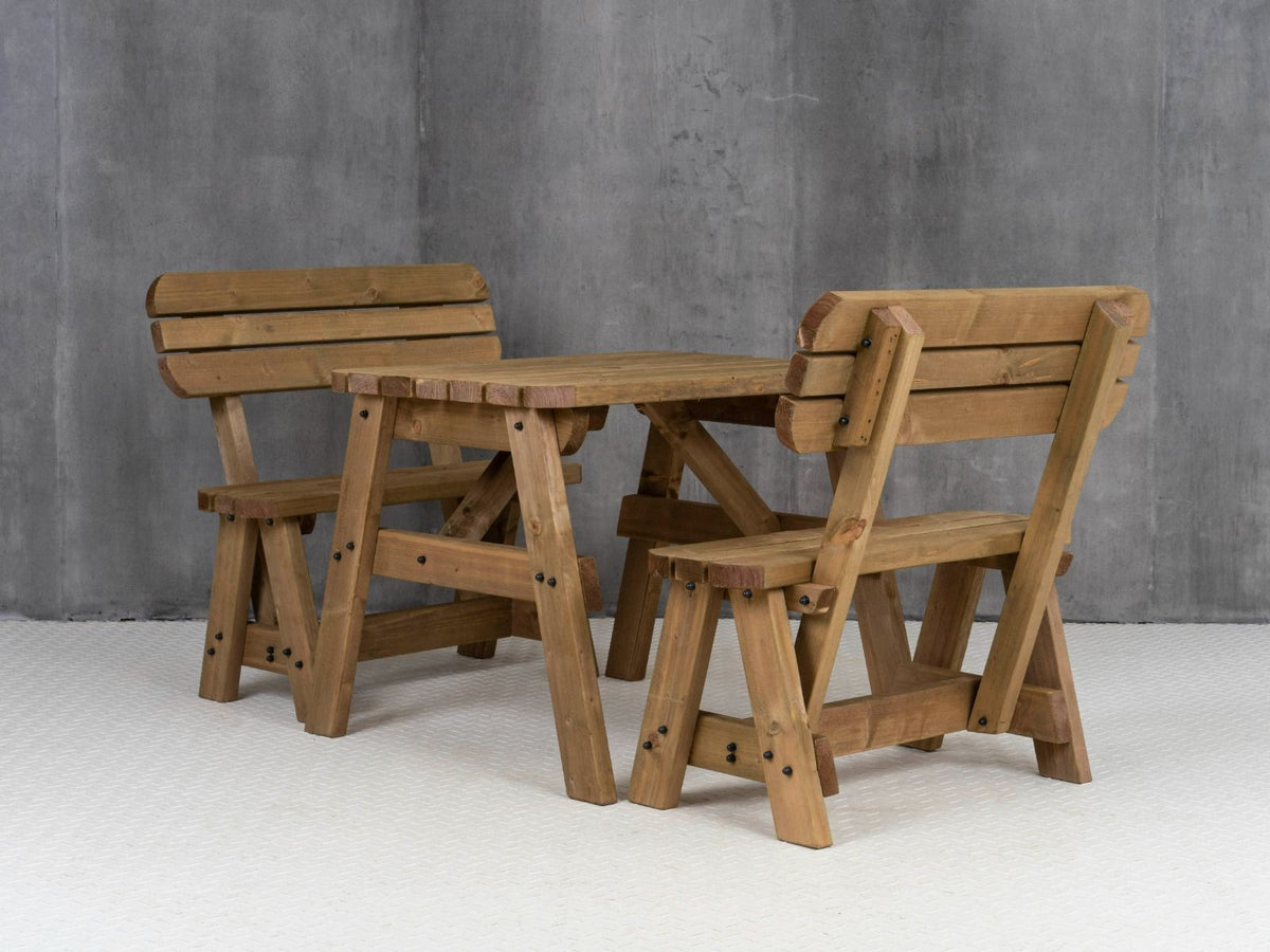 Victoria Rounded Picnic Table and Benches Set With Backrest - Rustic Finish - SGP Garden Ltd