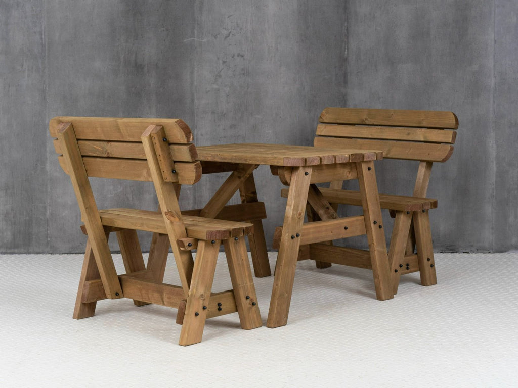 Victoria Rounded Picnic Table and Benches Set With Backrest - Rustic Finish - SGP Garden Ltd