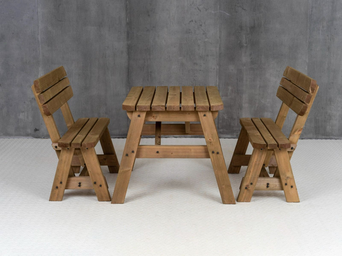 Victoria Rounded Picnic Table and Benches Set With Backrest - Rustic Finish - SGP Garden Ltd