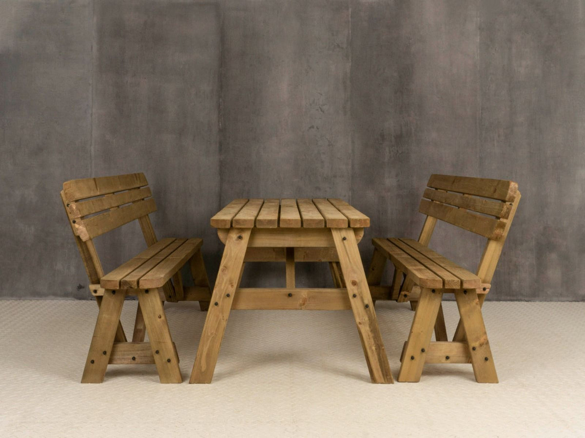Victoria Rounded Picnic Table and Benches Set With Backrest - Rustic Finish - SGP Garden Ltd