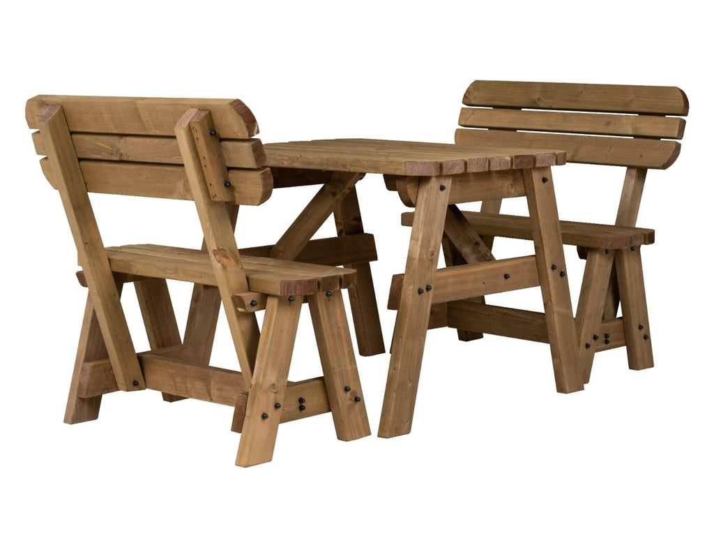 Victoria Rounded Picnic Table and Benches Set With Backrest - Rustic Finish - SGP Garden Ltd