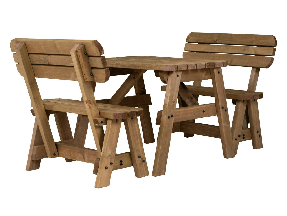 Victoria Rounded Picnic Table and Benches Set With Backrest - Rustic Finish - SGP Garden Ltd