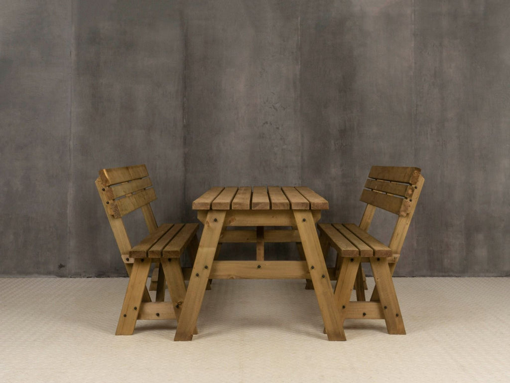 Victoria Space Saving Picnic Table and Benches Set With Backrest - Rustic Finish - SGP Garden Ltd