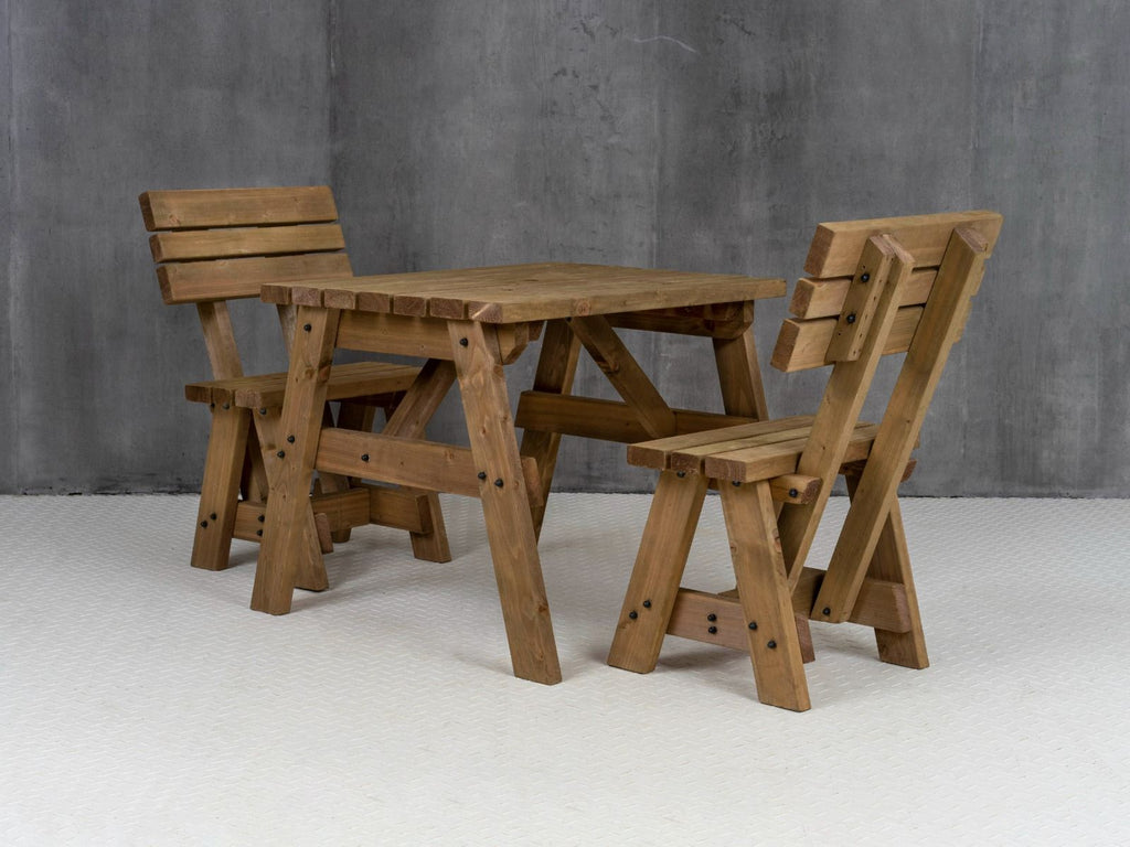 Victoria Space Saving Picnic Table and Benches Set With Backrest - Rustic Finish - SGP Garden Ltd