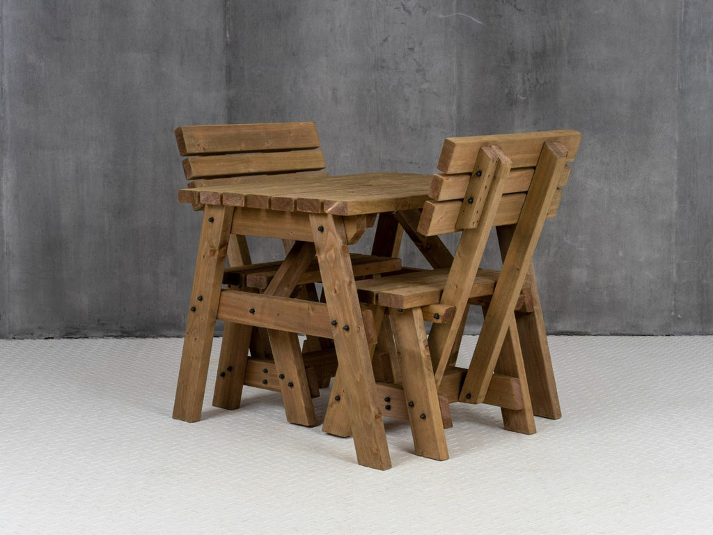 Victoria Space Saving Picnic Table and Benches Set With Backrest - Rustic Finish - SGP Garden Ltd