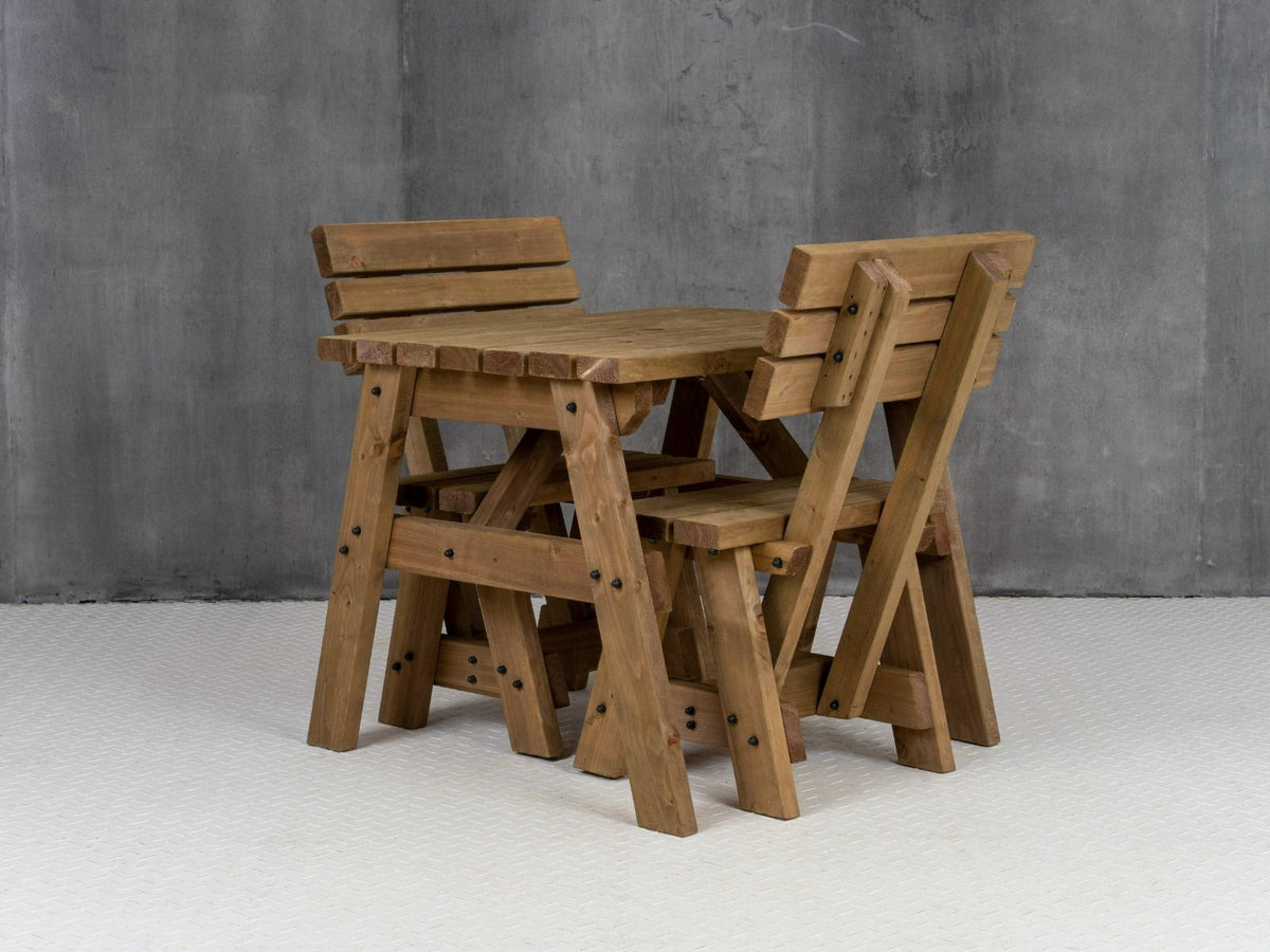 Victoria Space Saving Picnic Table and Benches Set With Backrest - Rustic Finish - SGP Garden Ltd
