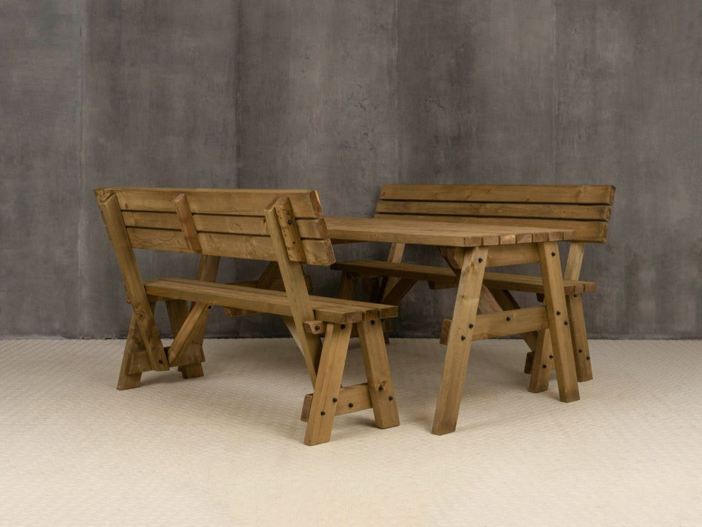 Victoria Space Saving Picnic Table and Benches Set With Backrest - Rustic Finish - SGP Garden Ltd