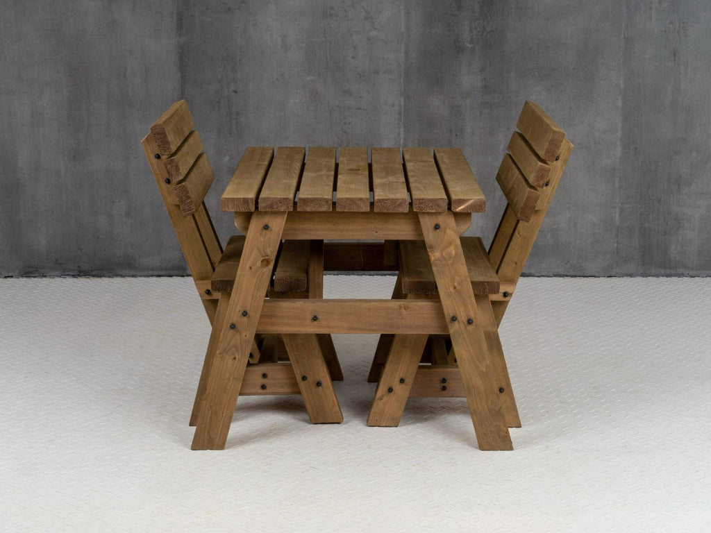 Victoria Space Saving Picnic Table and Benches Set With Backrest - Rustic Finish - SGP Garden Ltd