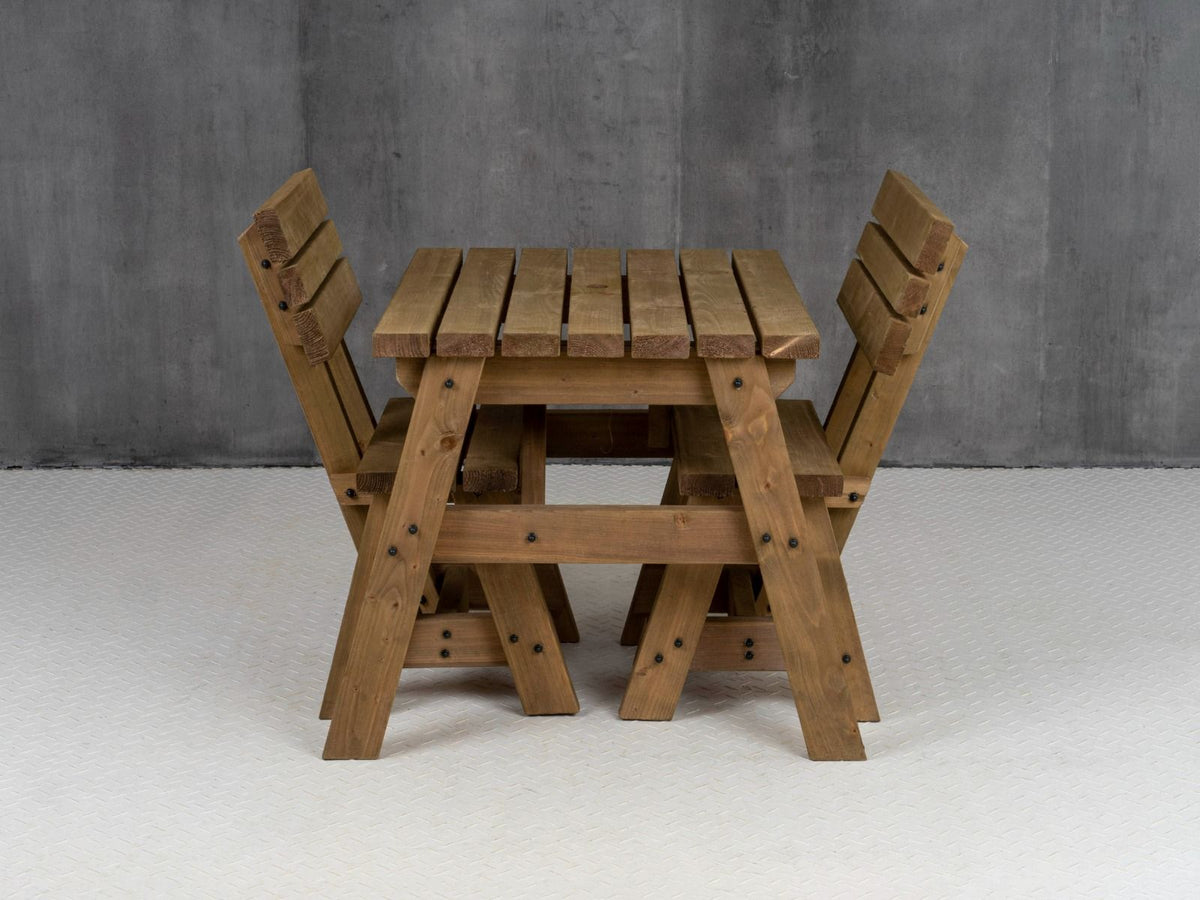 Victoria Space Saving Picnic Table and Benches Set With Backrest - Rustic Finish - SGP Garden Ltd