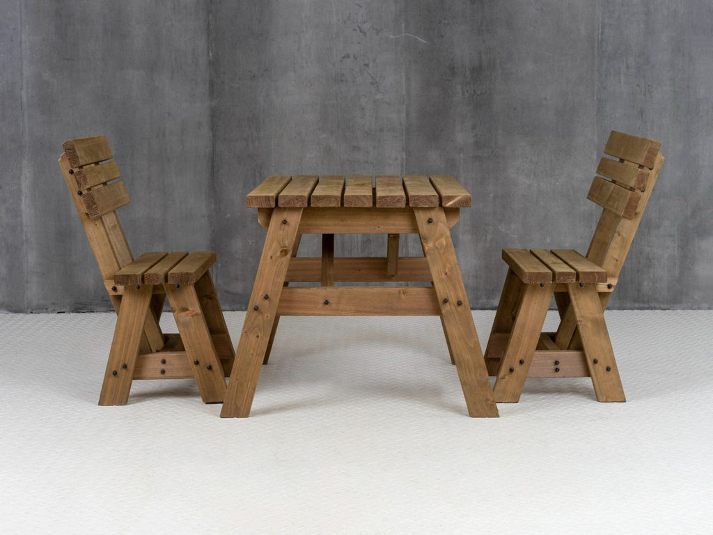 Victoria Space Saving Picnic Table and Benches Set With Backrest - Rustic Finish - SGP Garden Ltd