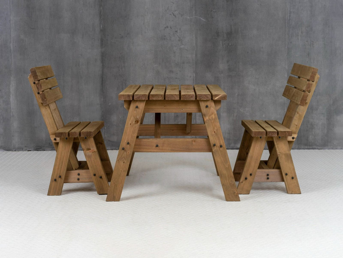 Victoria Space Saving Picnic Table and Benches Set With Backrest - Rustic Finish - SGP Garden Ltd