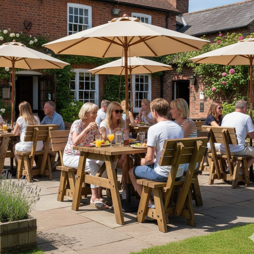 Victoria Space Saving Picnic Table and Benches Set With Backrest - Rustic Finish - SGP Garden Ltd
