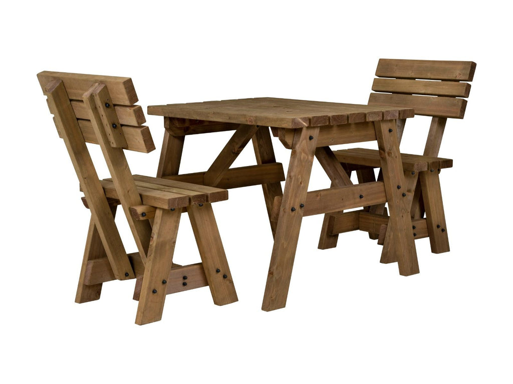 Victoria Space Saving Picnic Table and Benches Set With Backrest - Rustic Finish - SGP Garden Ltd