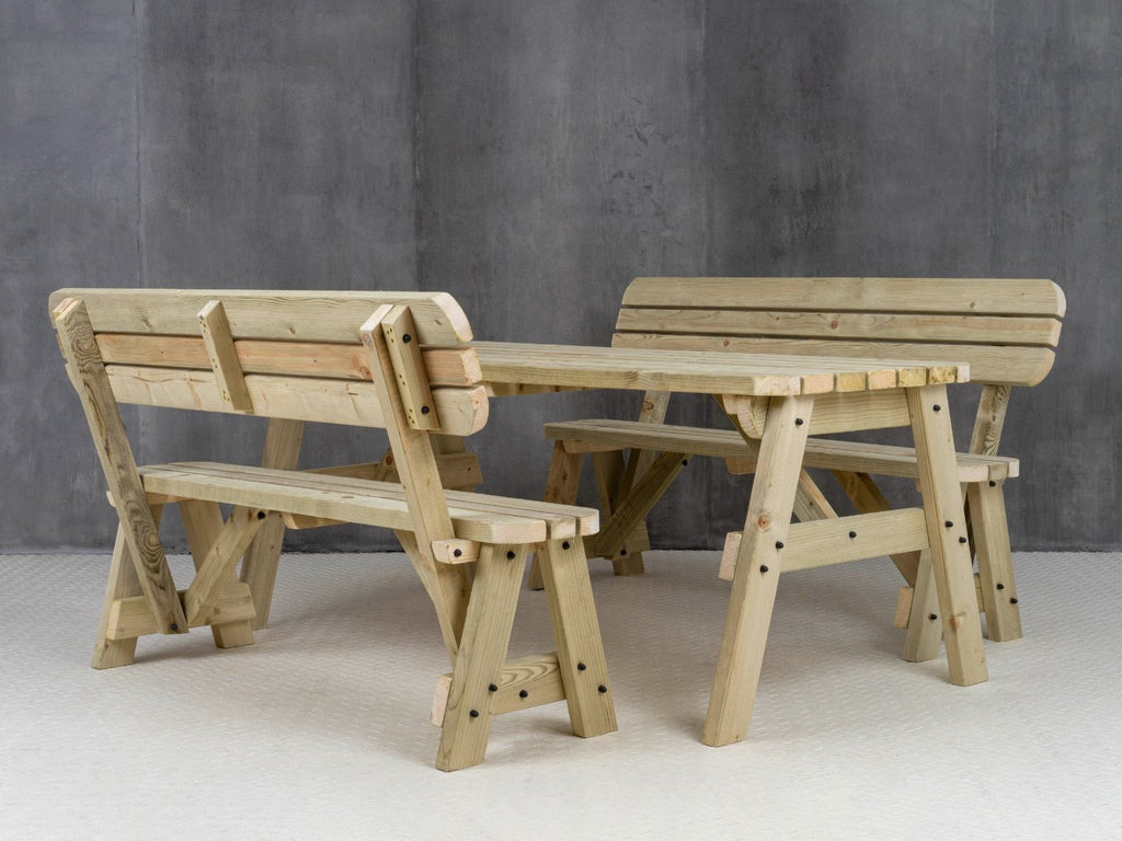 Victoria Space Saving Rounded Picnic Table and Benches Set With Backrest - SGP Garden Ltd