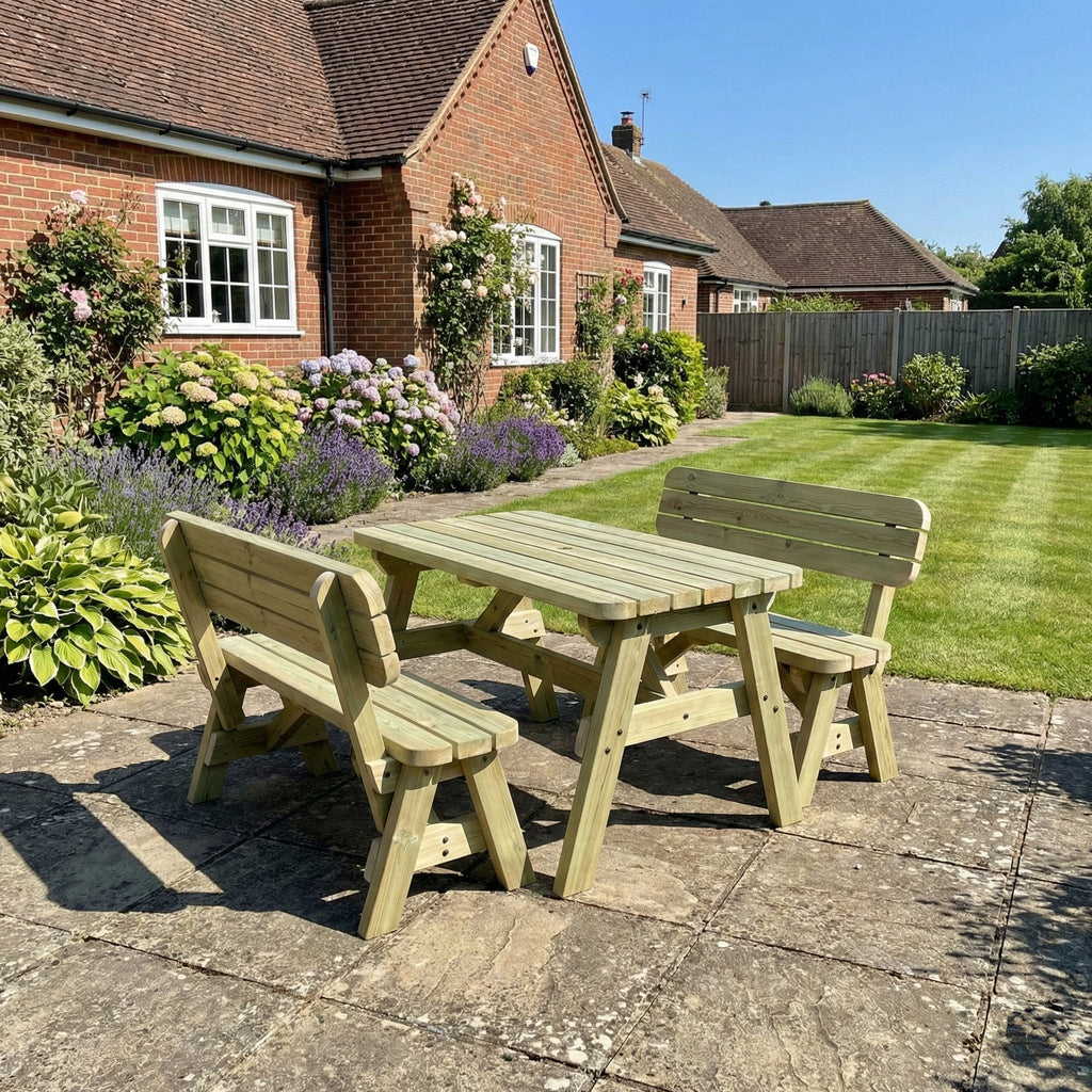 Victoria Space Saving Rounded Picnic Table and Benches Set With Backrest - SGP Garden Ltd