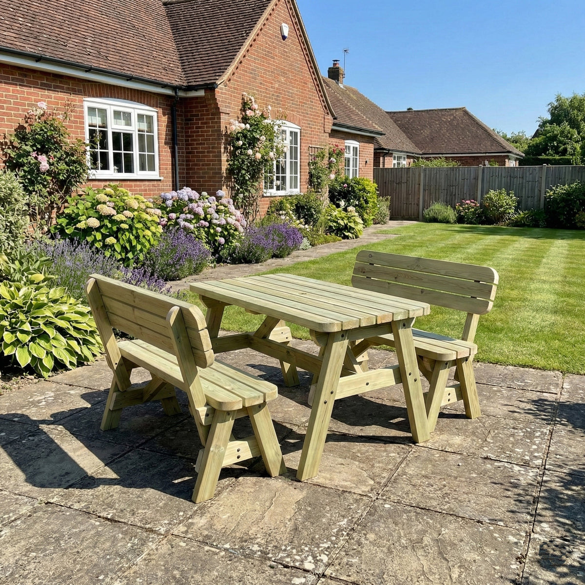 Victoria Space Saving Rounded Picnic Table and Benches Set With Backrest - SGP Garden Ltd