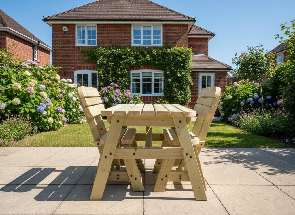 Victoria Space Saving Rounded Picnic Table and Benches Set With Backrest - SGP Garden Ltd
