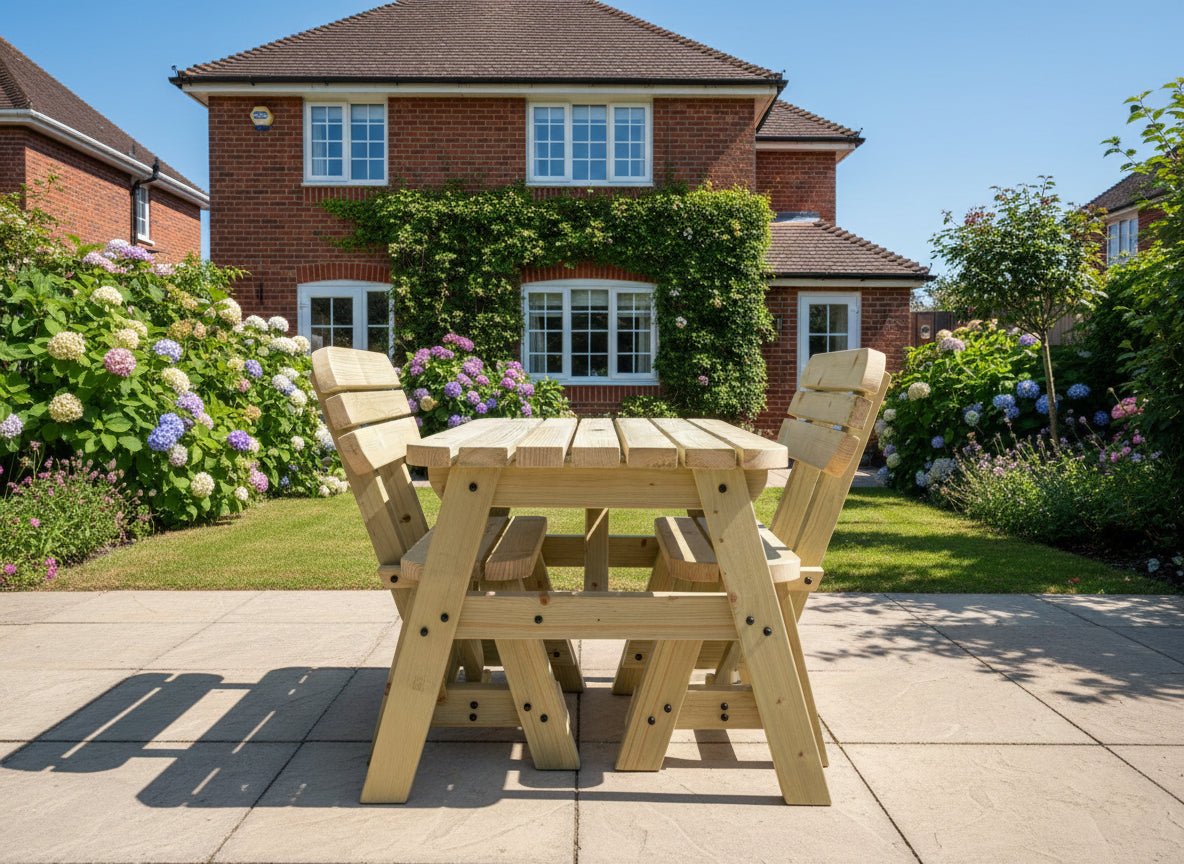 Victoria Space Saving Rounded Picnic Table and Benches Set With Backrest - SGP Garden Ltd