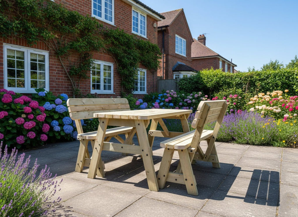 Victoria Space Saving Rounded Picnic Table and Benches Set With Backrest - SGP Garden Ltd
