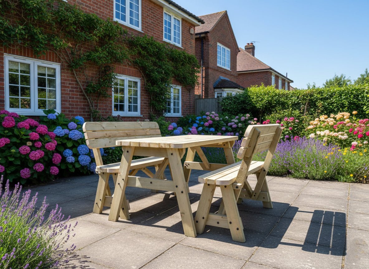 Victoria Space Saving Rounded Picnic Table and Benches Set With Backrest - SGP Garden Ltd