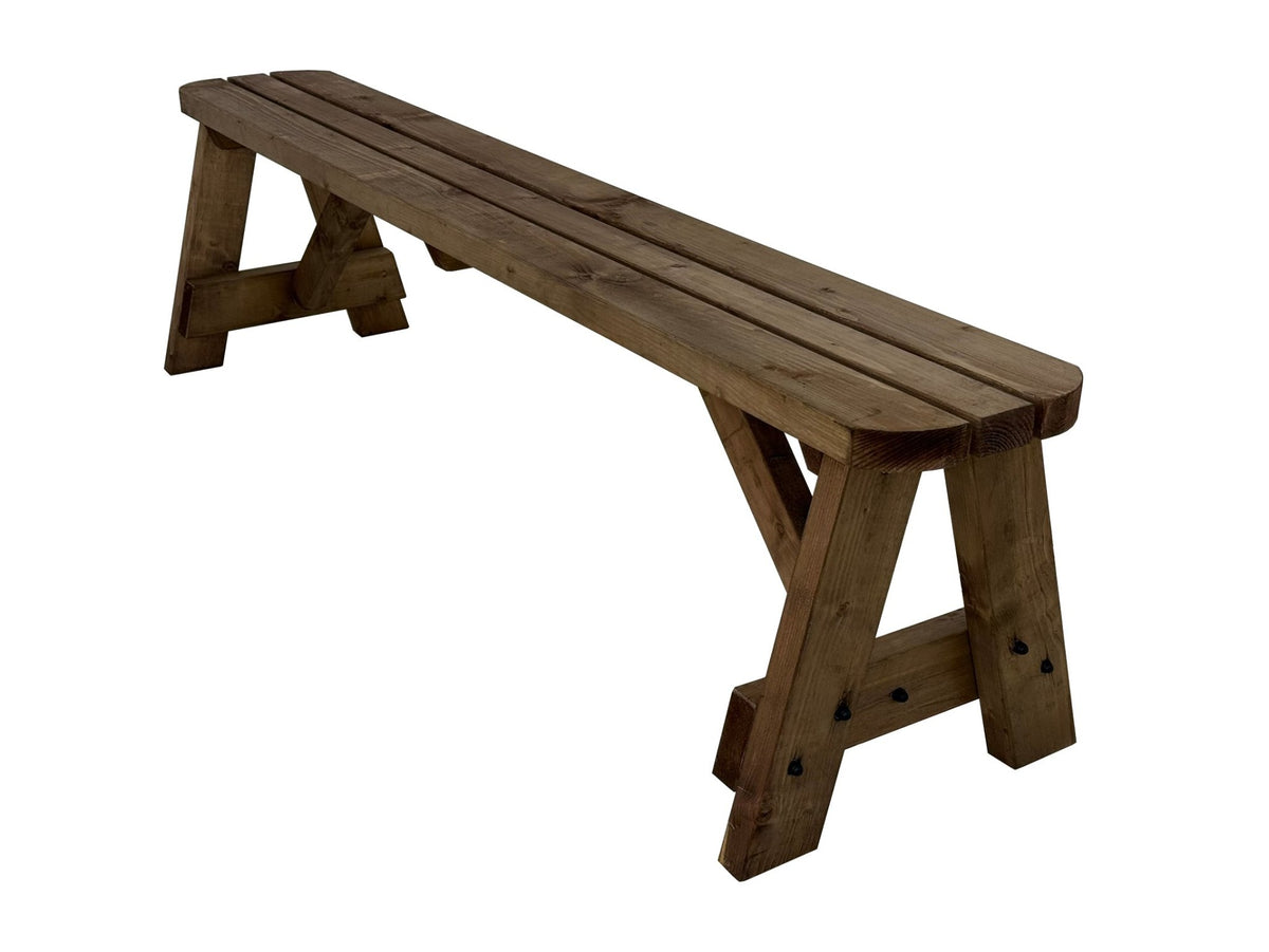 Victoria Wooden Garden Rounded Bench, Outdoor Fence Seat - Rustic Brown Finish - SGP Garden Ltd