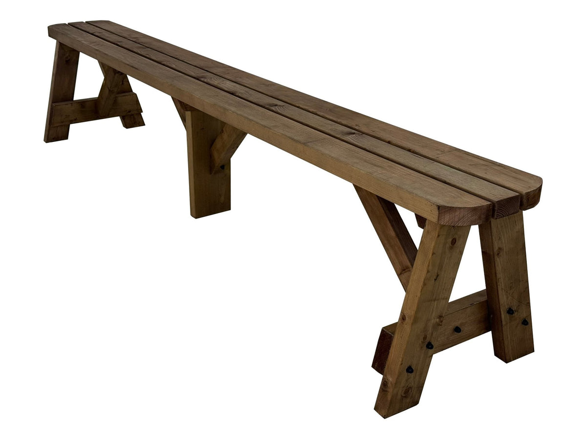 Victoria Wooden Garden Rounded Bench, Outdoor Fence Seat - Rustic Brown Finish - SGP Garden Ltd