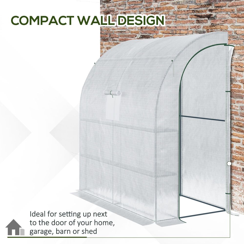 Walk-In Leanto Greenhouse Windows Doors 2 Tiers 4 Shelves 200x100x213cm White - SGP Garden Ltd