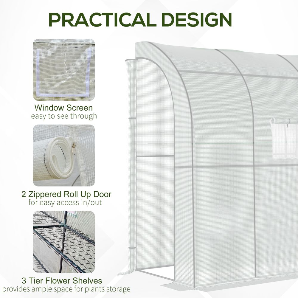 Walk-In Leanto Greenhouse Windows Doors 2 Tiers 4 Shelves 200x100x213cm White - SGP Garden Ltd