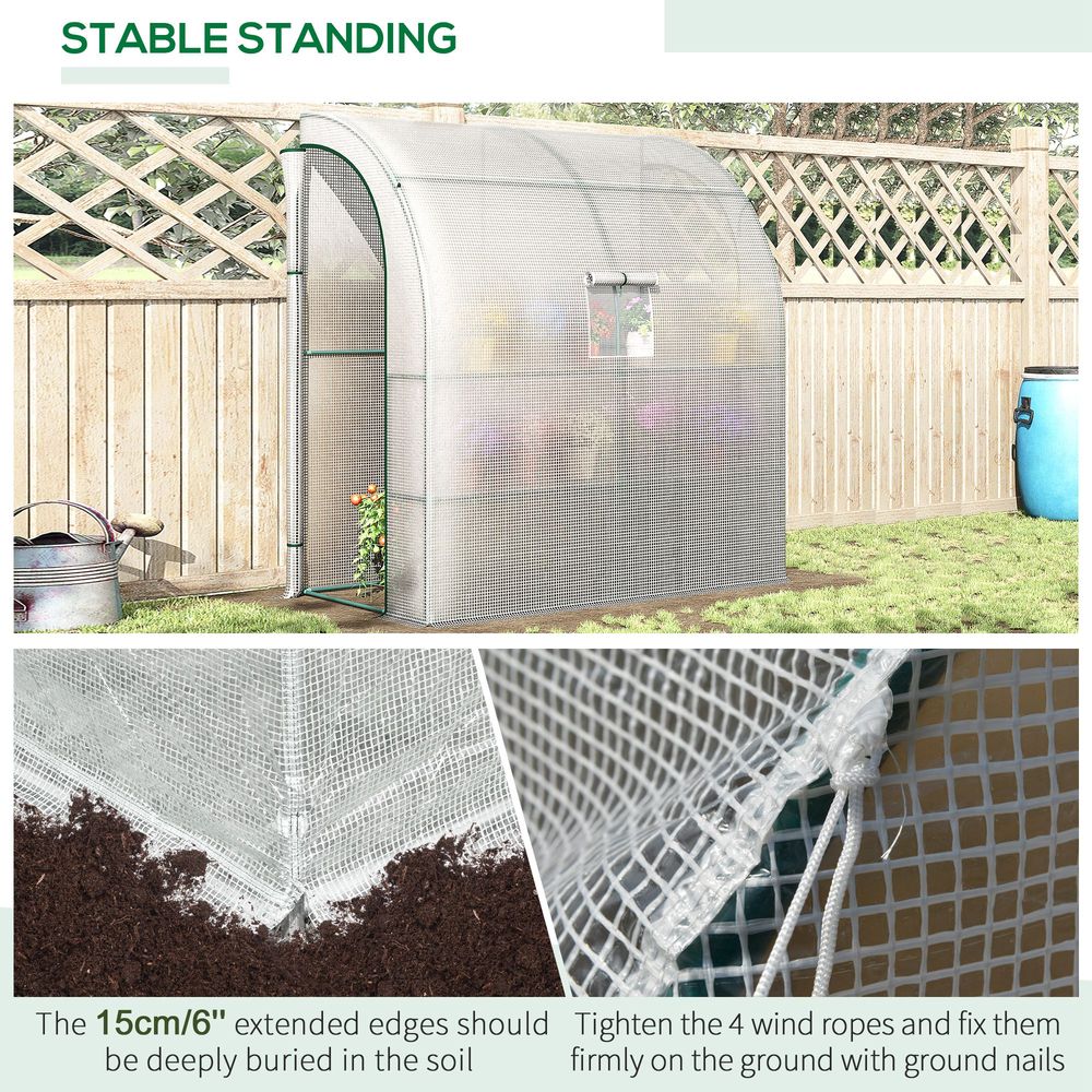 Walk-In Leanto Greenhouse Windows Doors 2 Tiers 4 Shelves 200x100x213cm White - SGP Garden Ltd
