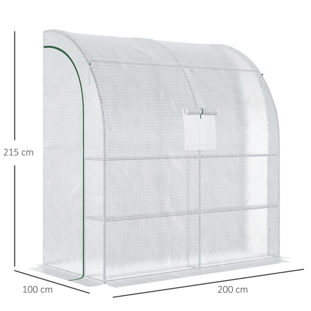 Walk-In Leanto Greenhouse Windows Doors 2 Tiers 4 Shelves 200x100x213cm White - SGP Garden Ltd