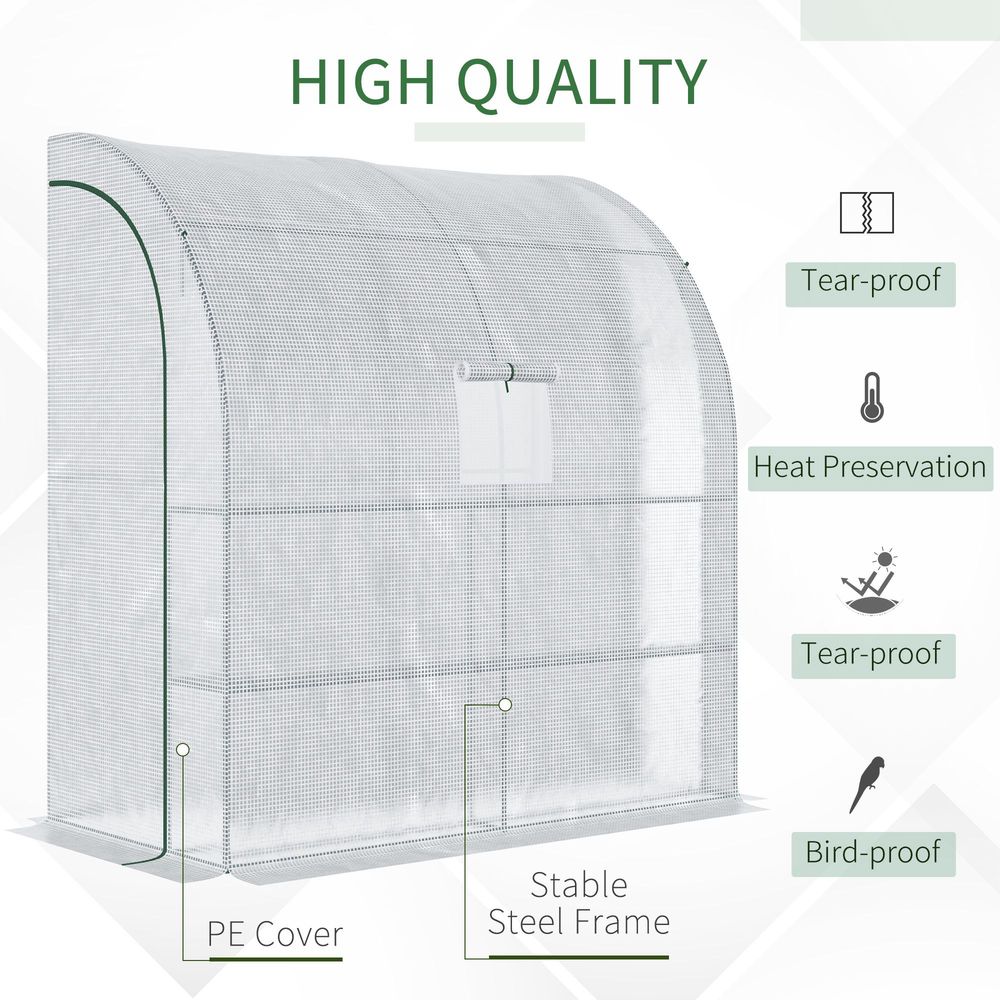 Walk-In Leanto Greenhouse Windows Doors 2 Tiers 4 Shelves 200x100x213cm White - SGP Garden Ltd